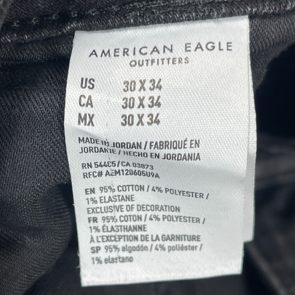 American Eagle Outfitters Mens 30x34 Black Denim Stretch Distressed Straight Leg - Picture 9 of 13